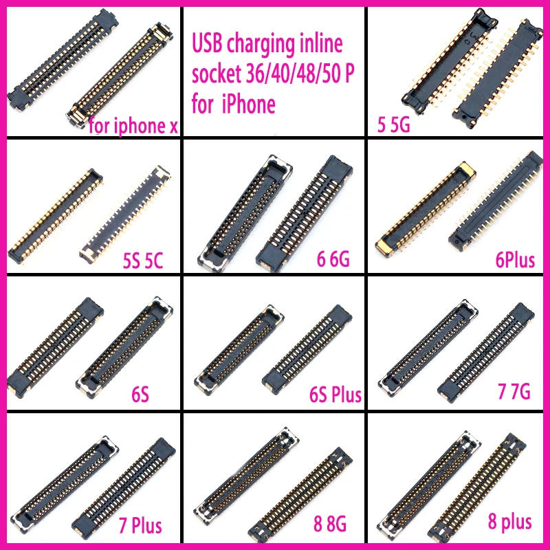 Фото 1 шт. USB-порт для зарядки FPC, гибкий кабель, разъем для IPhone 5 5G 5S 6 6G 6S 7 8 Plus X 36/38/40/48/50-контактный линейный разъем 50P 38P №1
