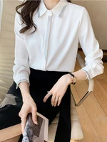 womens shirt white chiffon blouses for women long sleeve blouse button up shirt office lady female clothing basic ol women tops