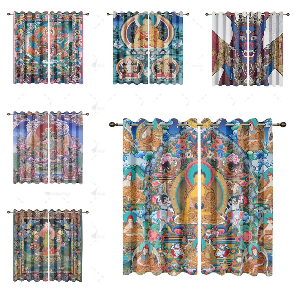 Shading Decorative Window Curtains for Bedroom Living Room Balcony Customized Thangka Picture Pattern Curtain Home Decoration