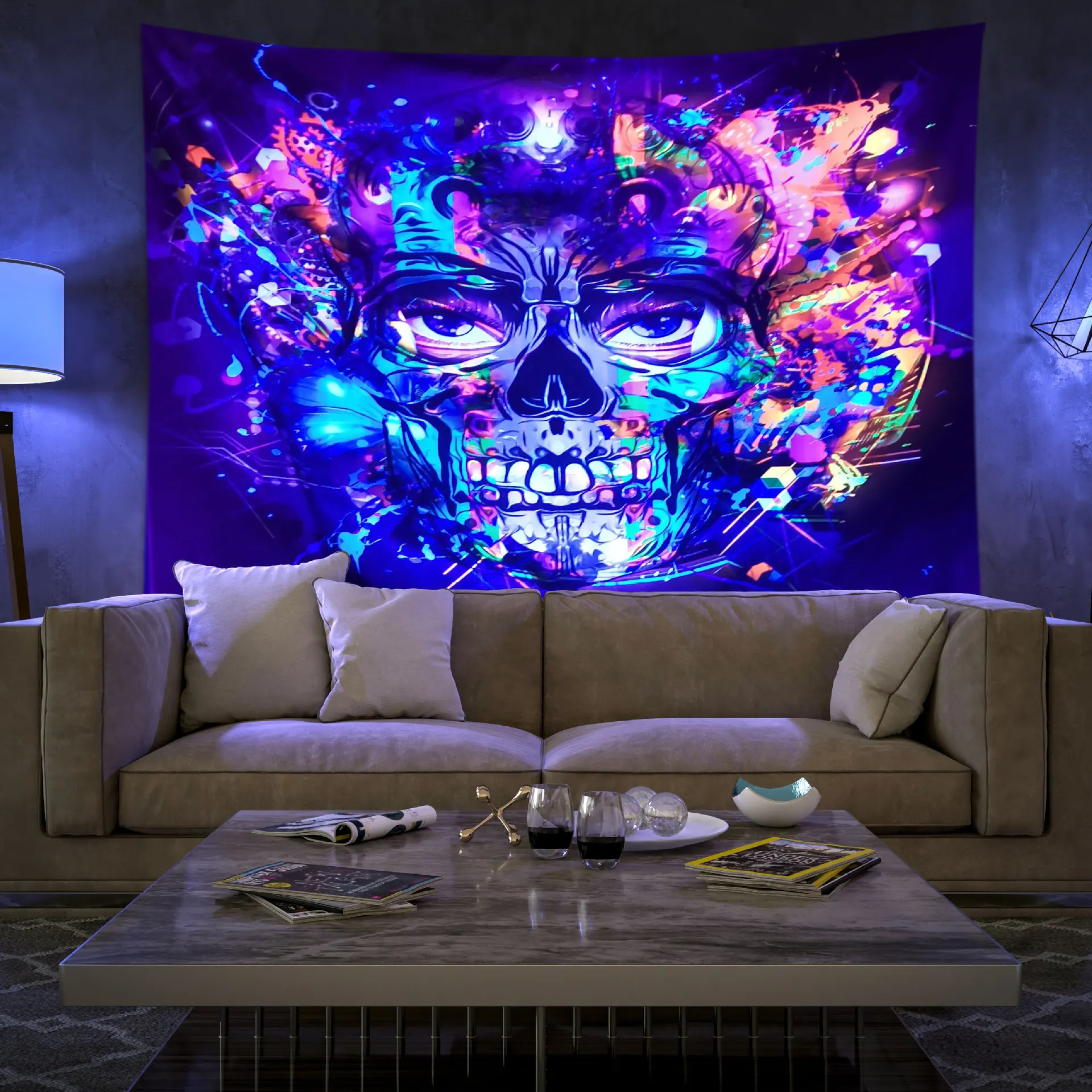 

Skeleton and Mushroom Fluorescent Tapestry Home Decoration Aesthetics Hippie Room Decoration Bedroom Living Room Tapestry