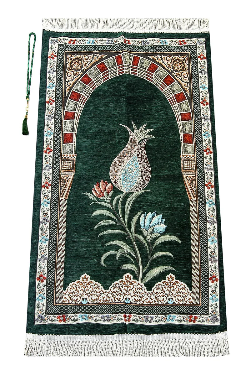

IQRAH Ottoman Belt Mihraplı Tulip Pattern Chenille Prayer Mat Green