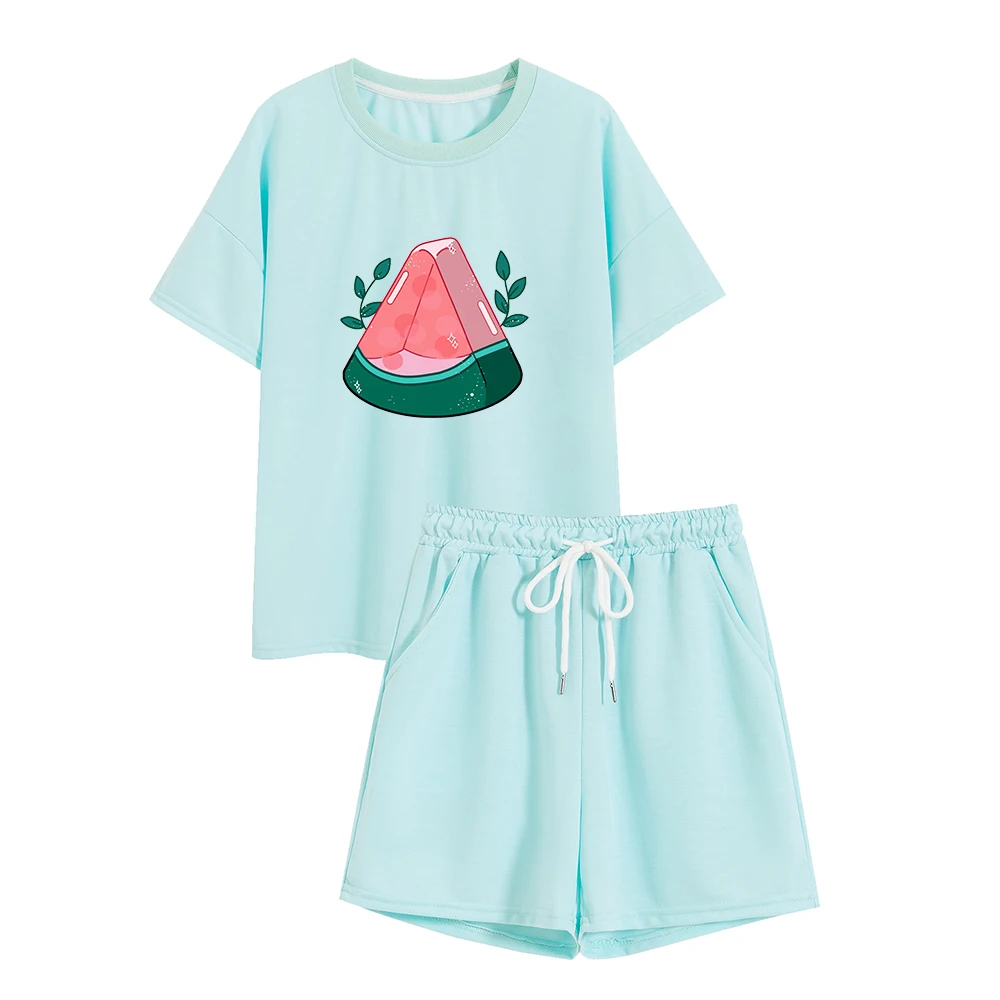

Одежда для сна из хлопка с принтом арбуза, женская пижама из двух предметов, женская мягкая Домашняя одежда, ночные рубашки, домашняя одежда