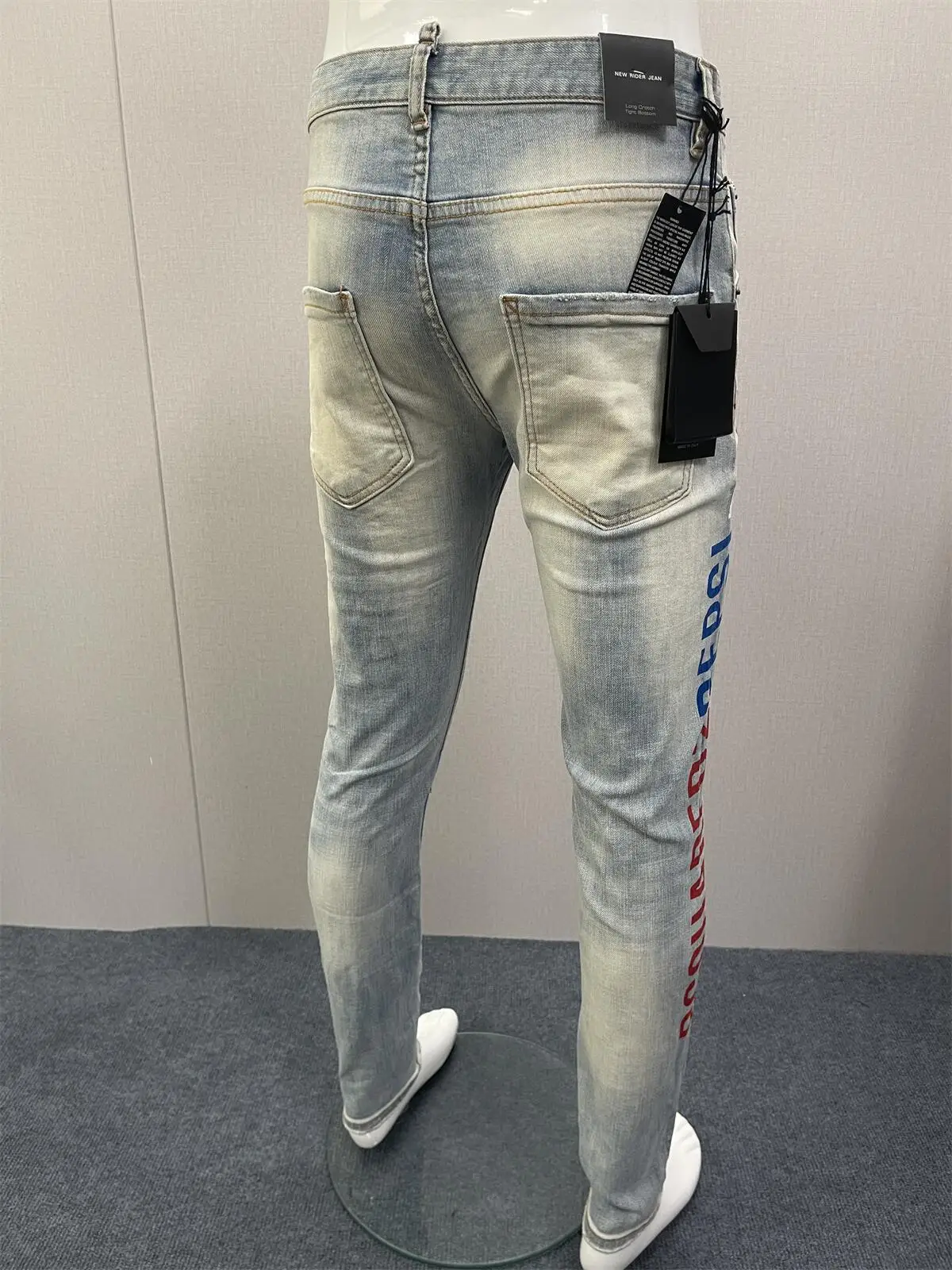 2023 New Fashion Men's Denim Pants Fashionable Hole Splash Ink Paint Slim Fit Small Feet  Jeans for Men