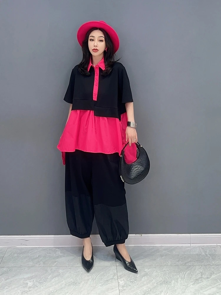 

SuperAen 2023 Spring Summer New Korean Fashion Lapel Collar Single Top Shirts Loose Pants Women's Sets