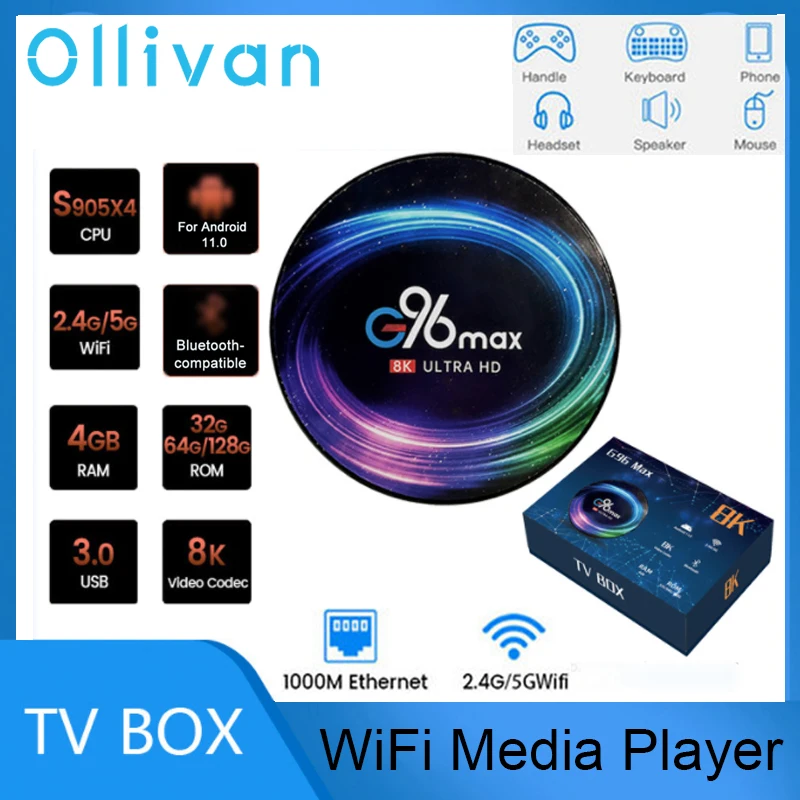 

G96 Max Smart HD 8K TV Box WiFi Media Player 4GB ROM 128GB Amlogic S905 X4 Android 11.0 Network Player TV BOX Set-top Receiver