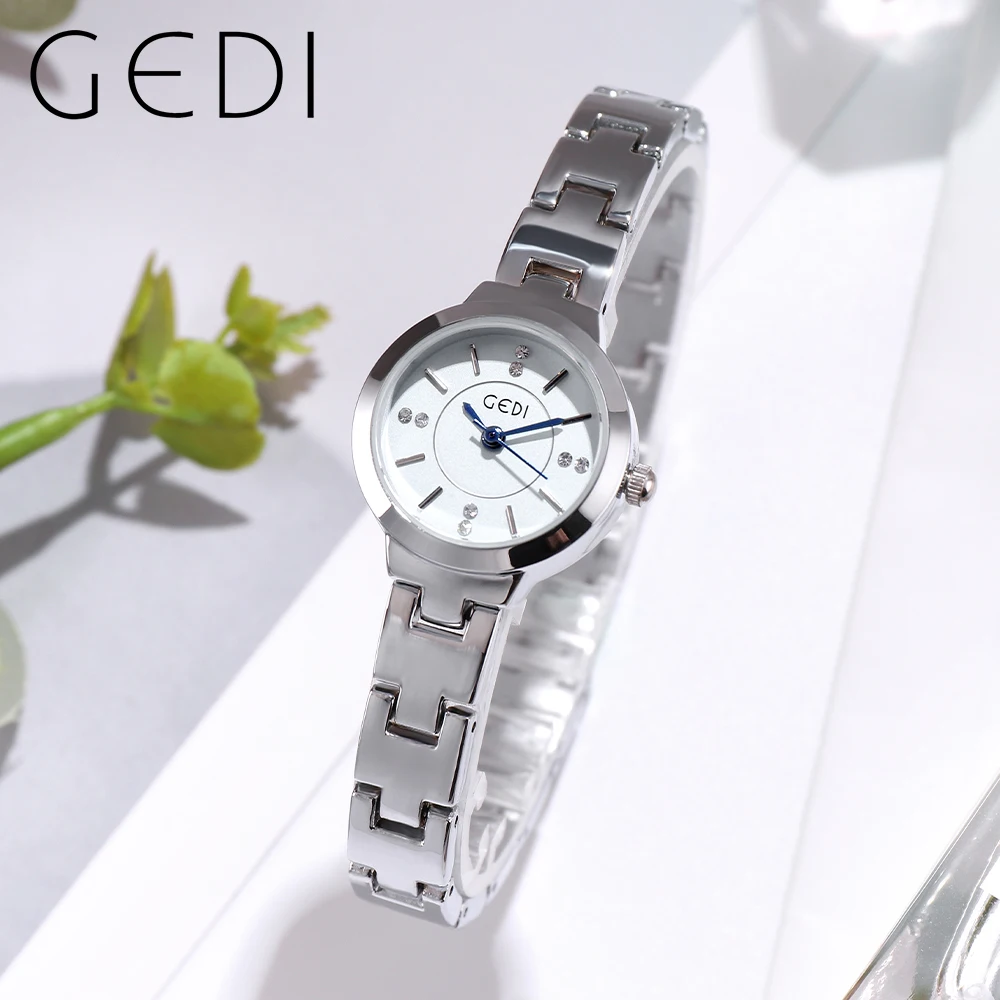 

GEDI Fashion Silver Stainless Steel Women Watches Luxury Waterproof Ladies Quartz Wristwatches Elegant Small Woman Watch Clock