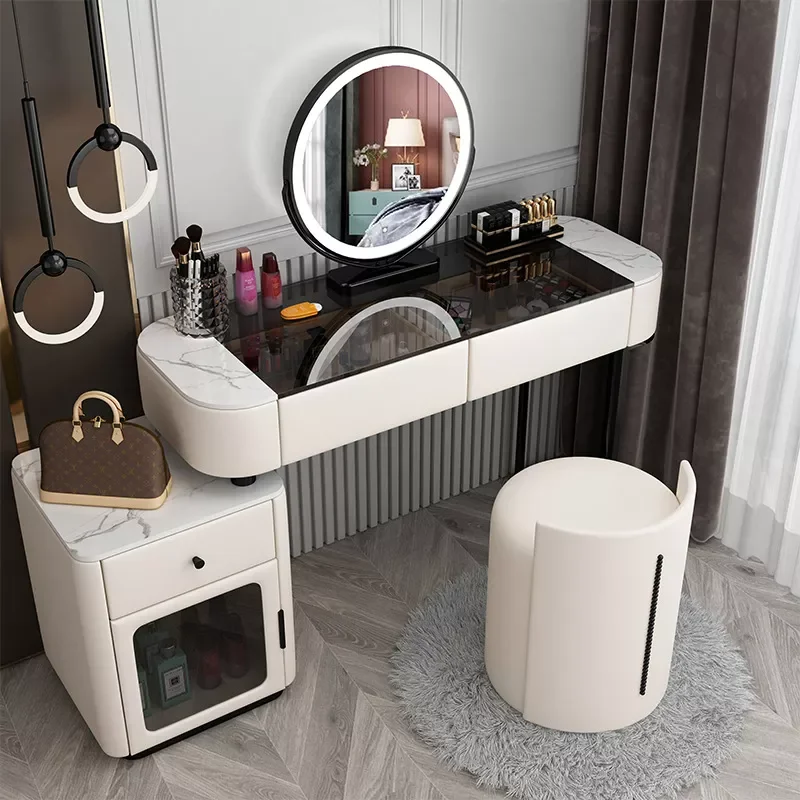 

Light Luxury Modern Makeup Table Solid Wood Multi-color with LED Mirror Vanity Multifunctional Locker Home Bedroom Furniture