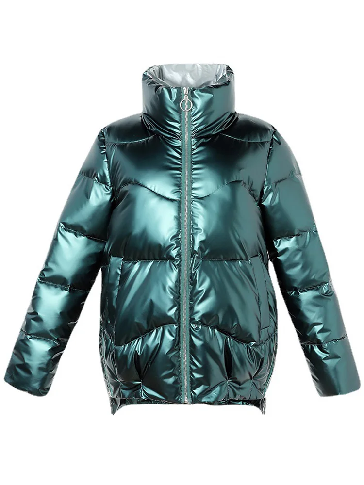 Light-reflecting Jacket Women Winter Warm Bread Parka Short Padded Casual Thick Stand-callor Oversized Cotton Coat Femme Parkas