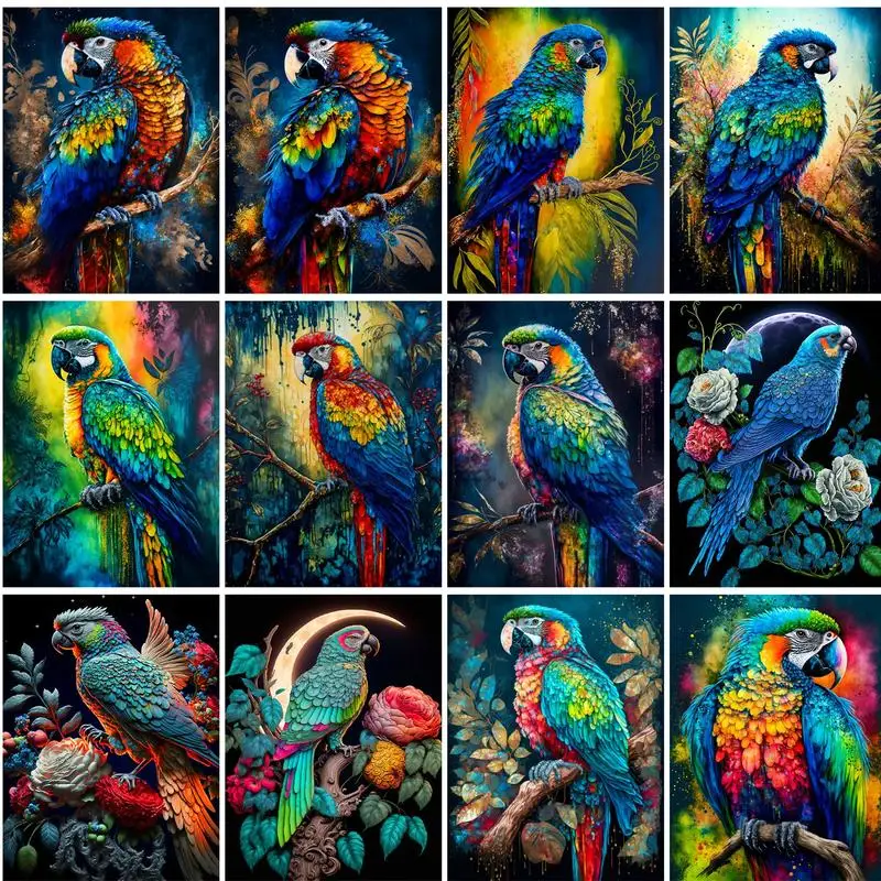 

RUOPOTY Painting By Number Parrot DIY Frame Picture By Numbers Animal Wall Art Acrylic On Canvas Home Decoration 60x75cm