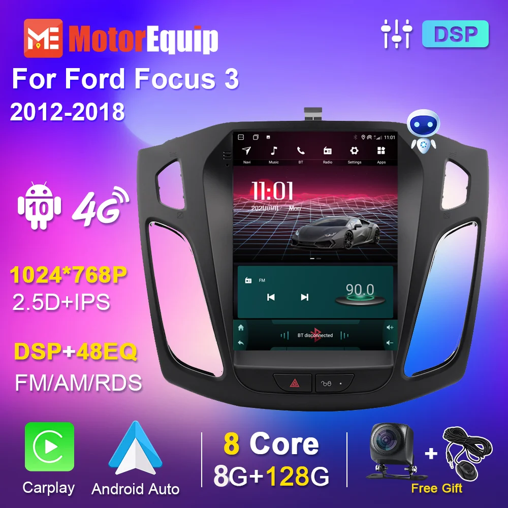 9 7 inch car radio for ford focus 3 mk 3 2011 2017 android 10 stereo video multimedia player tesla style 6g 128g wifi 2din no cd free global shipping