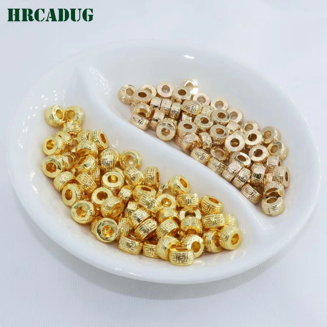 6.5mm Jewelry Bead 18K Gold Plated Brass Metal Large Hole Spacer Beads DIY Accessories Findings Separating For Beads Wholesale