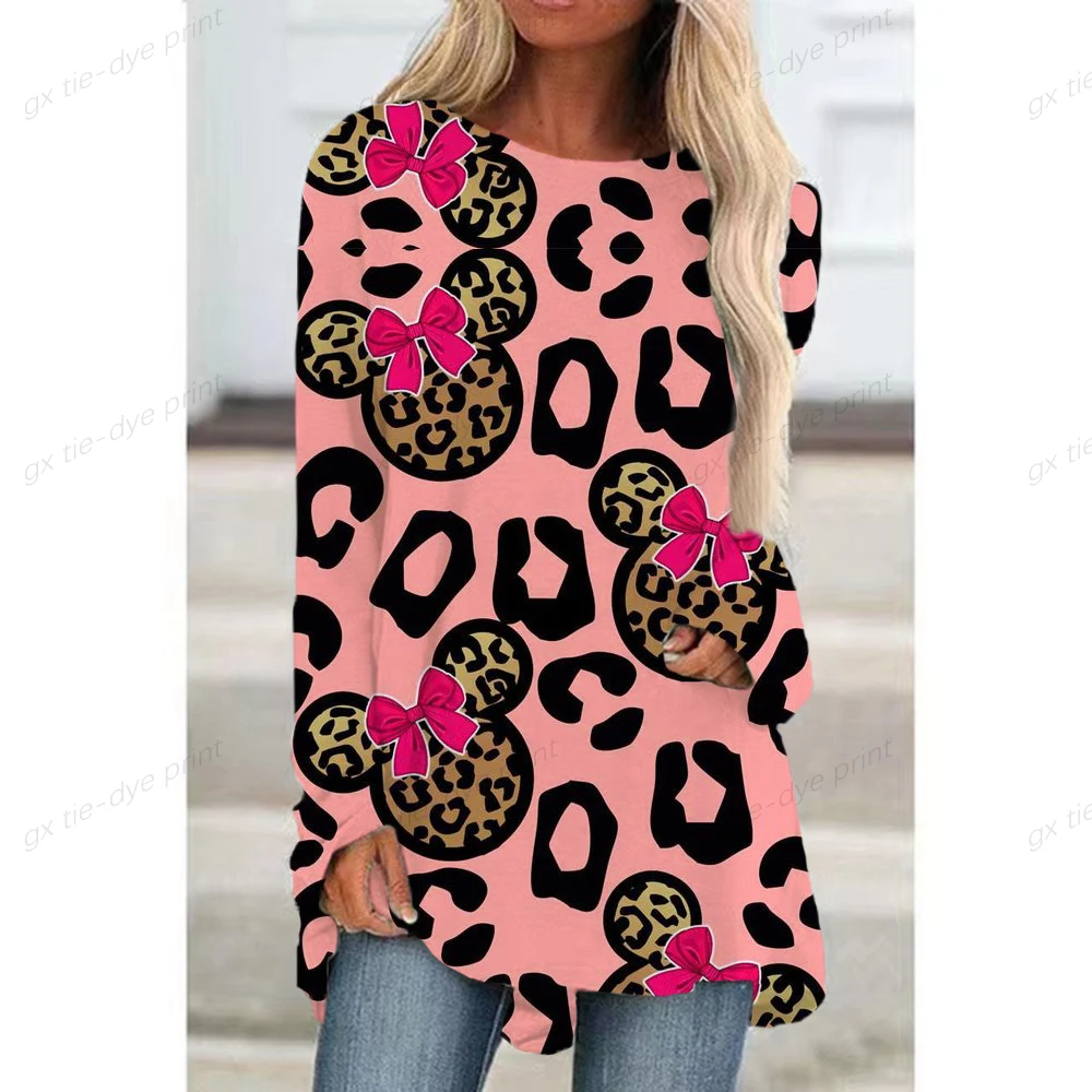 

Женский Свободный Топ с длинным рукавом и принтом Минни и Микки-Маус