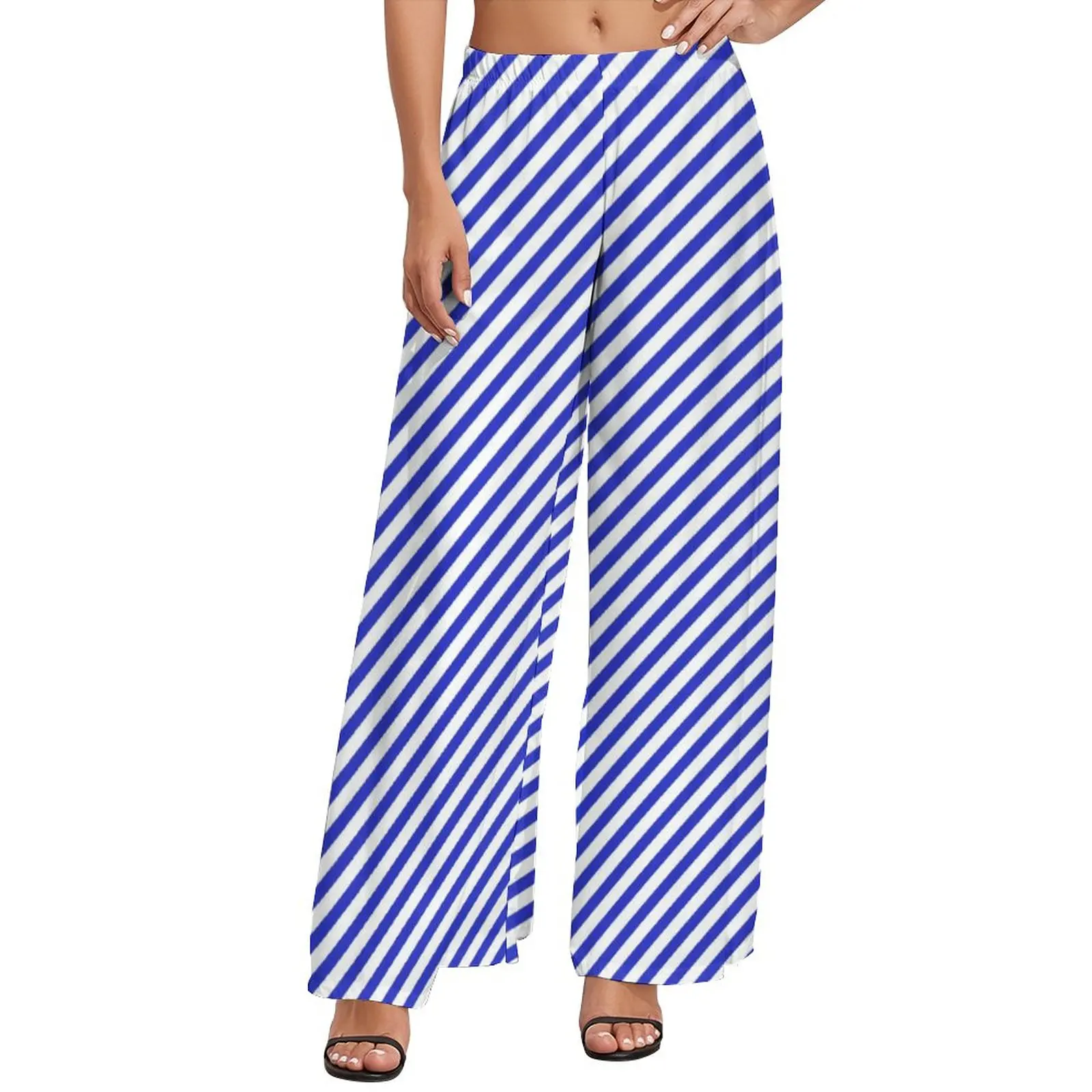 

Diagonal Striped Pants Blue And White Stripes Workout Wide Pants Womens Oversize Streetwear Graphic Straight Trousers