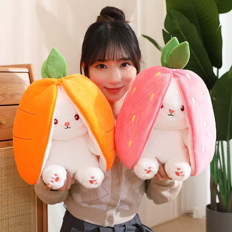 

Kawaii Fruit Transfigured Bunny Plush Toy Cute Carrot Strawberry Turn Into Rabbit Plush Toy Kids Birthday Christmas Gifts