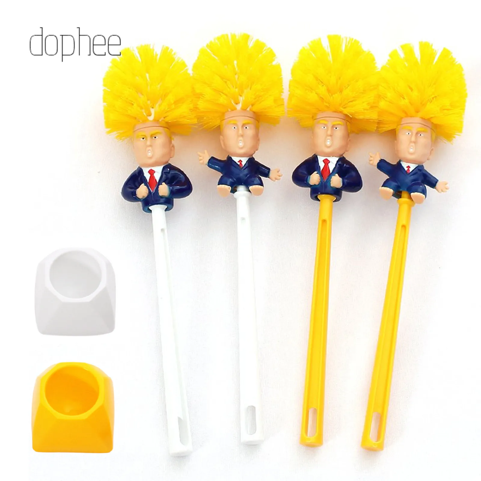 

dophee Trump Toilet Brush Holder Donald Trump Toilet Brush Head Silicone Bathroom WC Cleaning Brushes Set Statues Yellow Brush