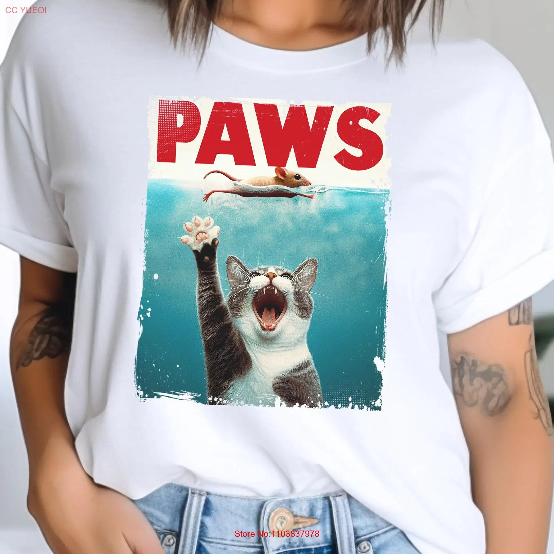 Футболка PAWS с забавной кошачьей лапой для любовника владельца мамы челюсти милая