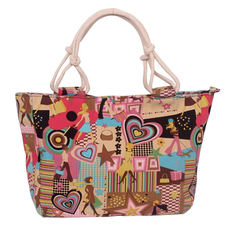 

2022 New Women Large Capacity Tote Bag Flower Print Canvas Shopping Shouler Bag Vintage Ladies Casual Luxury Handbag