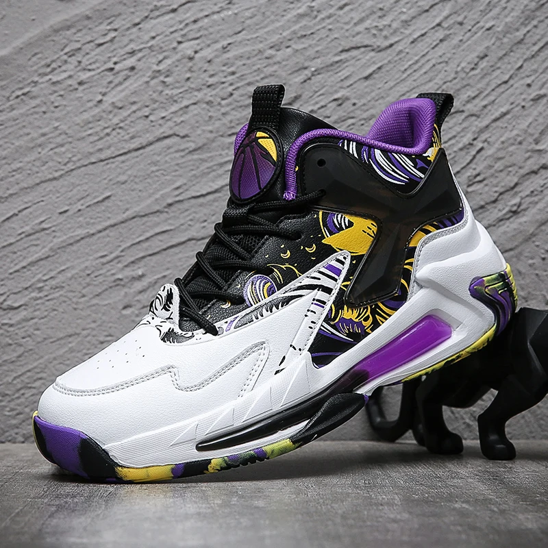 

High-top Unisex Couple Basketball Sport Shoes Men Outdoor Sneakers Men Women Wear Resistant Air Cushioning Badminton Shoes