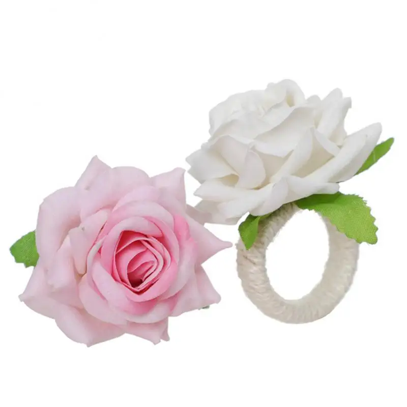 

12pcs Faux Pink Rose Napkin Ring Handmade Flower Napkin Rings Serviette Buckles Holder For Table Decoration, Wedding