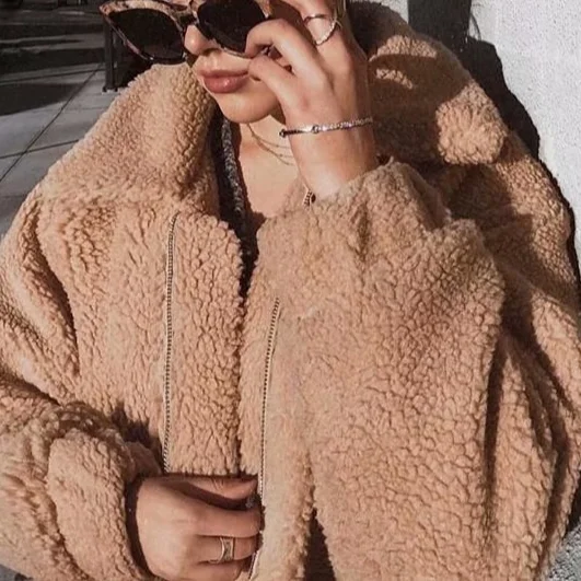 Autumn Winter loose Faux Fur Coat Women 2021 Casual Warm Zipper Fur Jacket Plush Overcoat Pocket Plus Size Teddy Coat Female