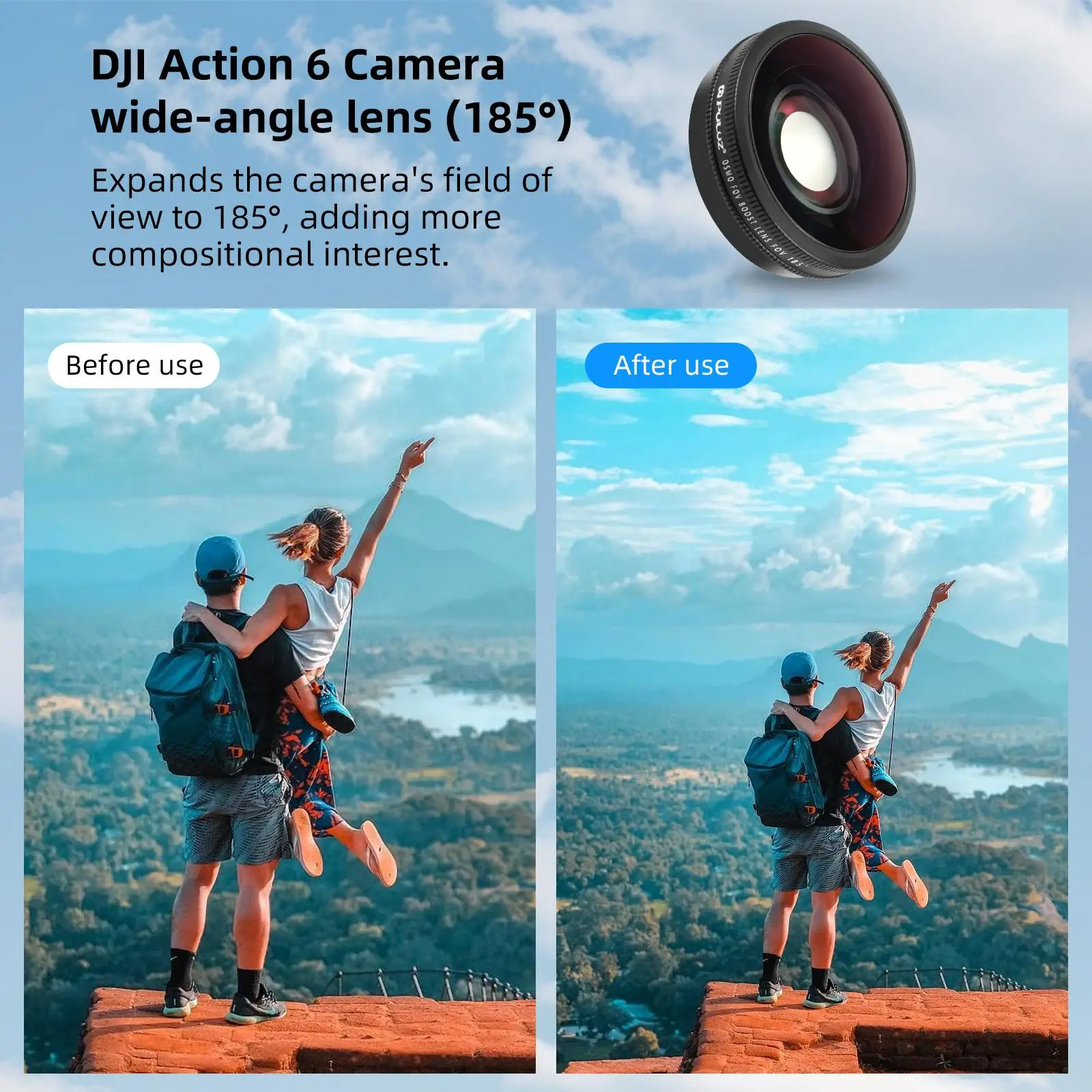 Широкоугольный объектив PULUZ FOV Boost Lens 185 градусов для DJI Osmo Action 6 (art.: 3920da163fc52) - 3920da163fc52