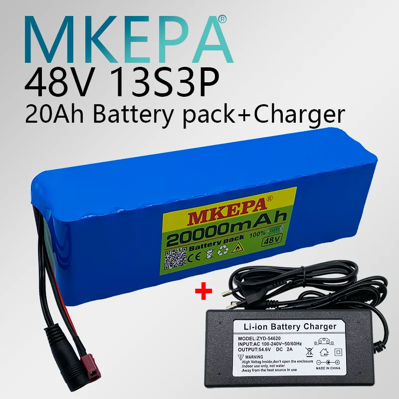 

Large capacity 48V battery 48V 20000mAh 1000W 13s3p Li ion battery pack for 54.6V E-bike scooter with BMS + charger
