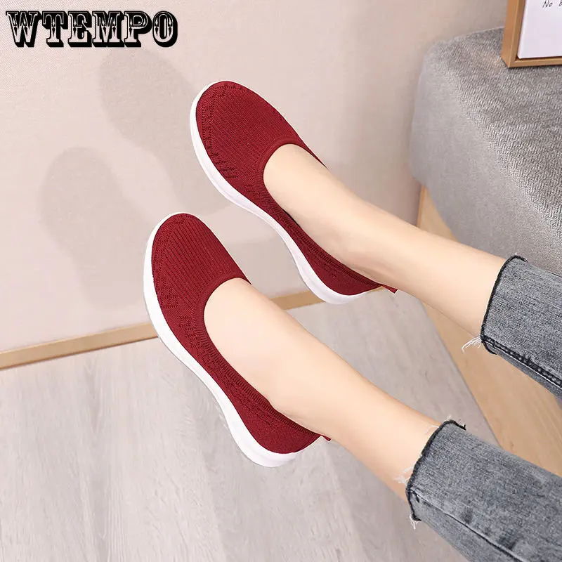 WTEMPO Women Shoes Knitting Sneakers Women Spring Summer Slip on Flat Shoes Women Plus Size Loafers Flats Walking Wholesale