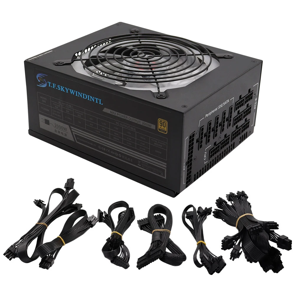 

For ETH BTC Mining Bitcoin Miner 90% Efficiency 2000W RGB Full Moduler ATX Power Supply Colorful PSU 110V 220V