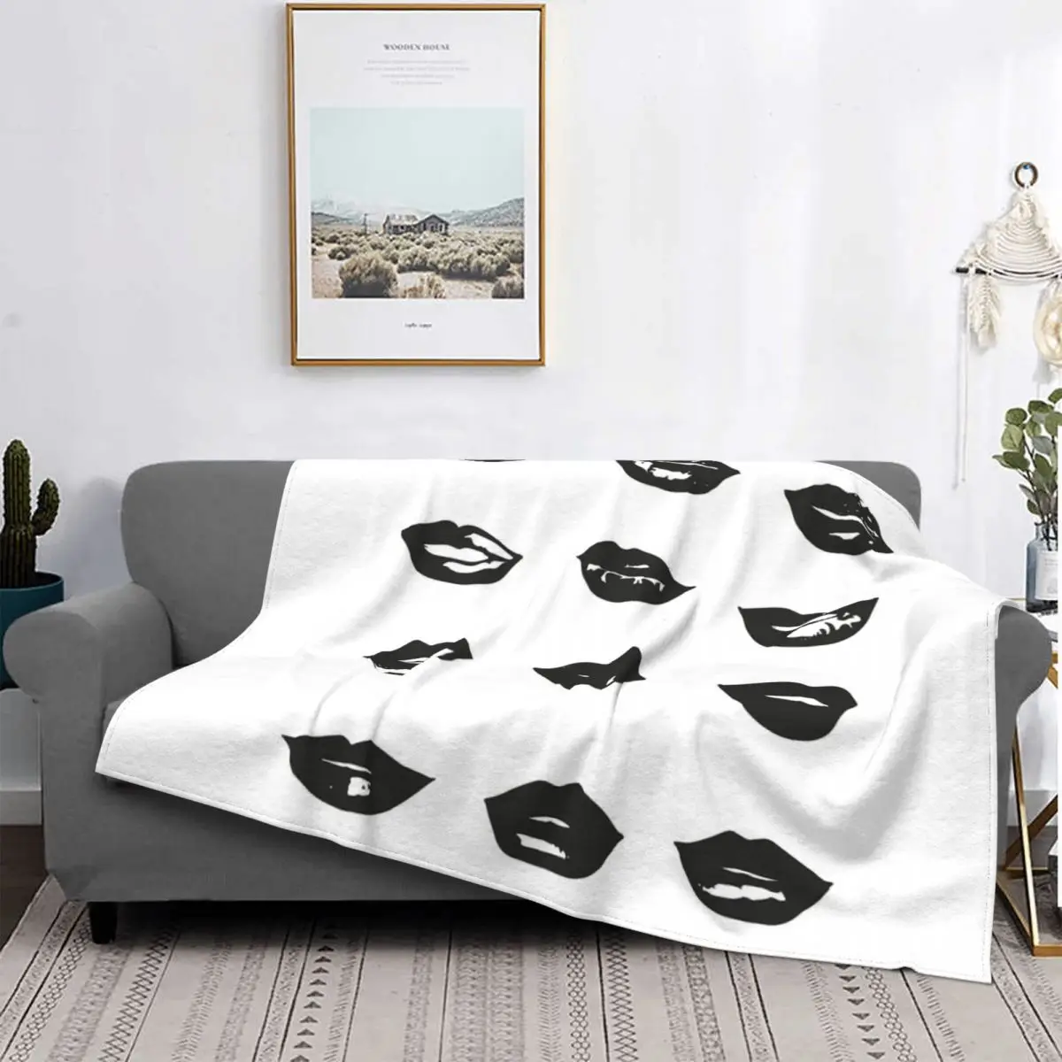 

Одеяло Kiss In Black, модное портативное, подходит для дивана, не скатывается