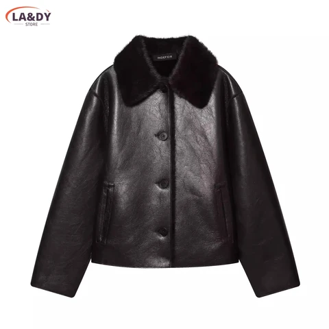 Женская кожаная куртка с искусственным мехом