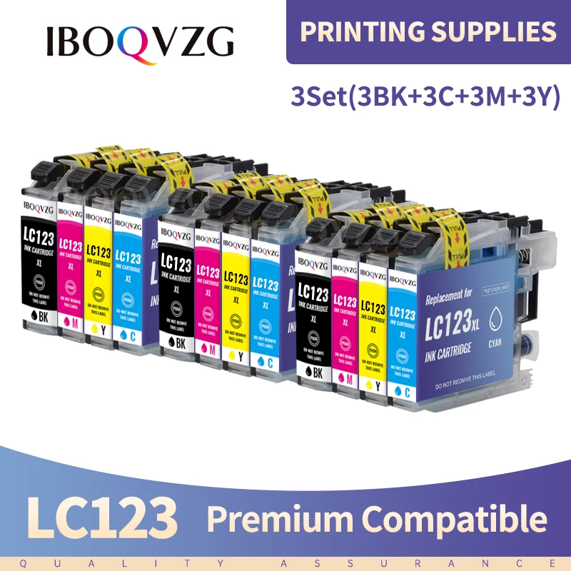 

IBOQVZG 12PK For Brother LC123 Ink Cartridge Compatible For MFC-J4510DW MFC-J4610DW Printer Ink Cartridge LC 123 MFC-J4410DW