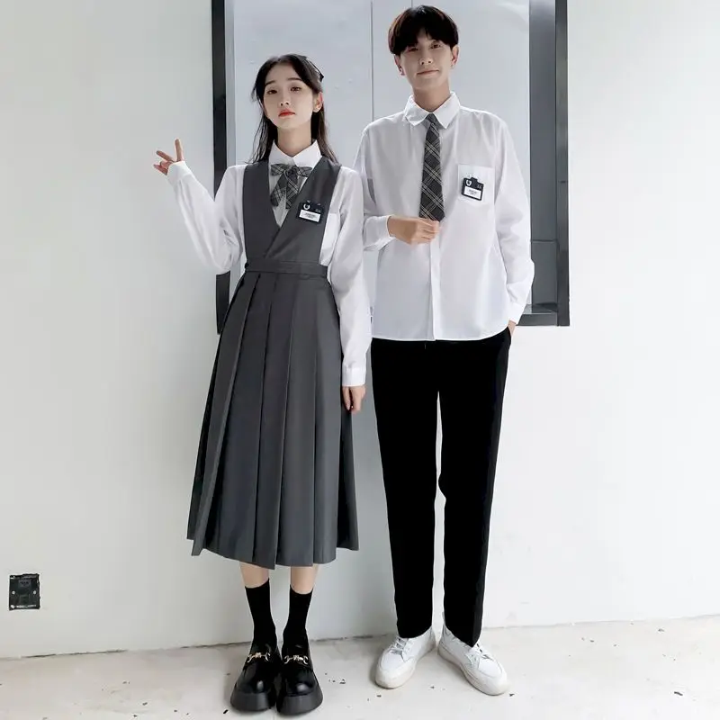 

Preppy Uniform Shirt Dress Suit Blazer Spring Autumn Students Japanese JK Set Men Women Clothes Design V-neck Elegant Dresses