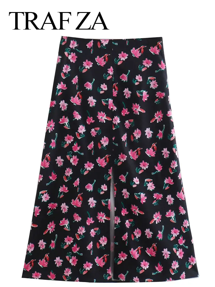 

Юбка женская шифоновая с цветочным принтом, разрезом и молнией сбоку