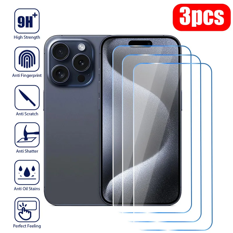 

3PCS Tempered Glass For iPhone 15 14 13 12 11 Pro Max 13 12Mini Screen Protector for iPhone 15 14 Plus X XR XS Max SE 2022 glass
