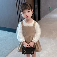 girls bow mesh suit spring and autumn small and medium childrens clothing casual suspender skirt two piece set