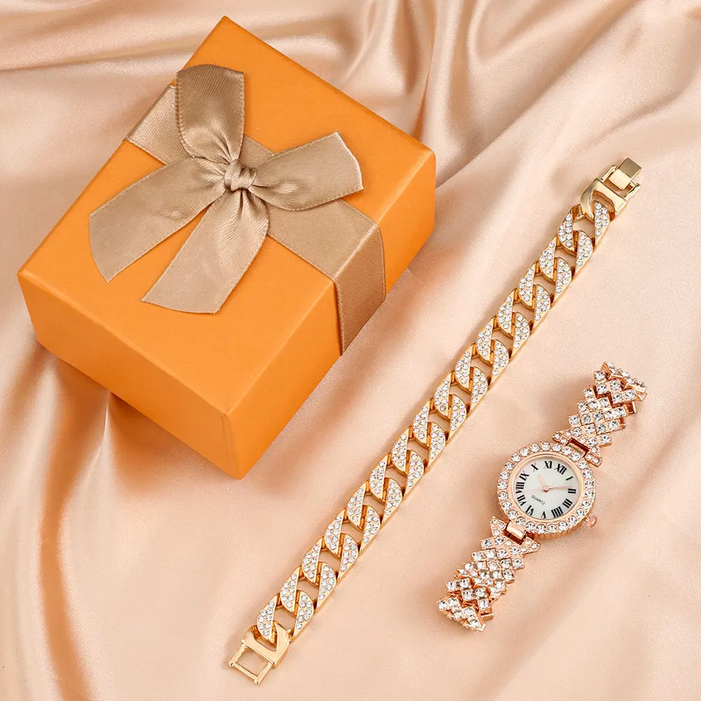 Роскошные женские часы из розового золота с браслетом со стразами в подарок для
