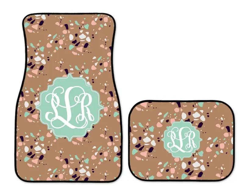 

Car Accessory for Woman Monogrammed Car Mats Pink, Aqua, Tan Terrazzo Monogrammed Gift