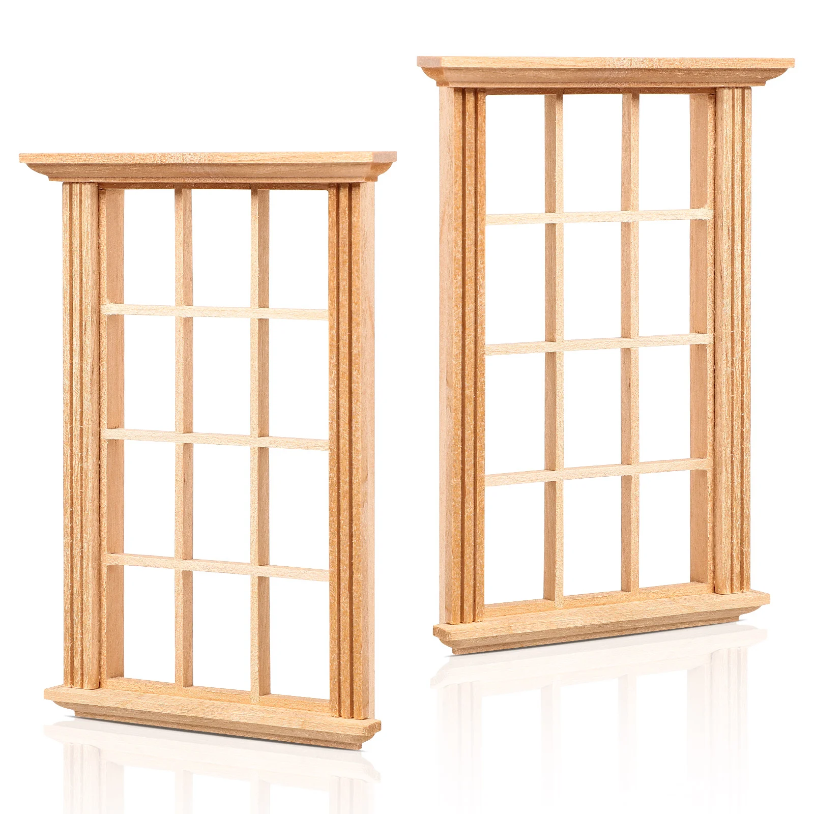 

2 Pcs Miniature Furniture Window Frame Model Small Craft House Ornament Wooden Child