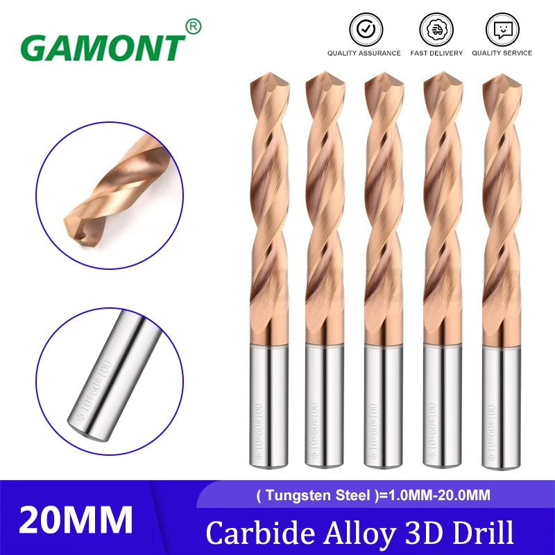 

GAMONT Carbide Alloy 3D Drill Tungsten Steel Super Hard Stainless Twist Bit Straight Handle Solid Interval Bronze 1.0mm-20.0mm