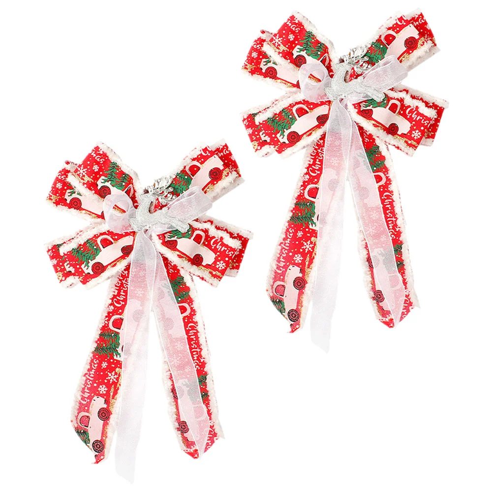 

2 Pcs Xmas Tree Topper Bow Hat Ornaments Christmas Wreath Ribbons Pendant Large Bows