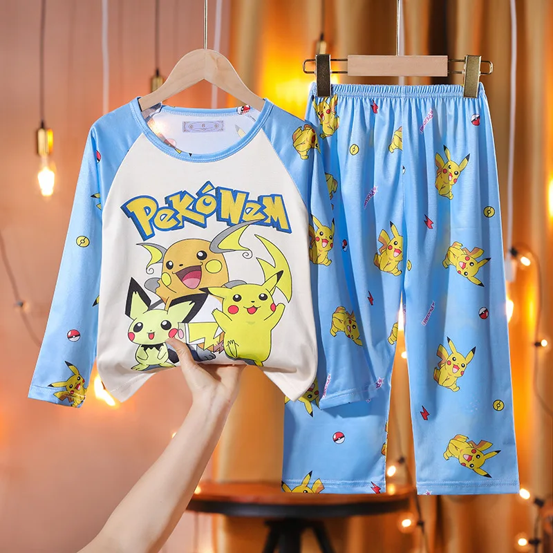 Pink Pokemon Cartoon Pyjamas for Boys and Girls Sets Kids Long Sleeved Clothes Children's Sleepwear Sets Cute Anime Kid Pajamas images - 6