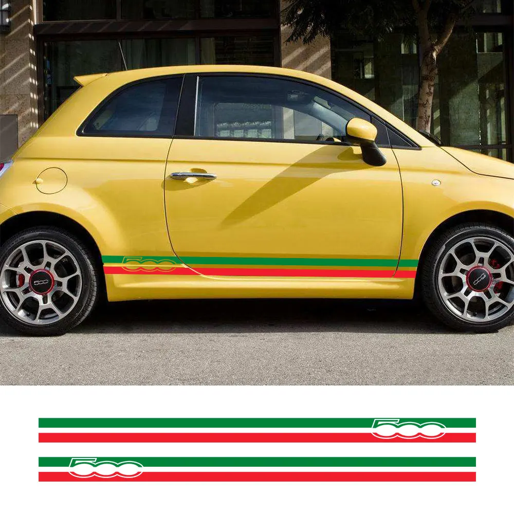 

Italian Flag Auto Vinyl PVC Decals For Fiat 500 Abarth Car 2PCS Door Side Stripes Skirt Decals Graphics Stickers Car Accessories