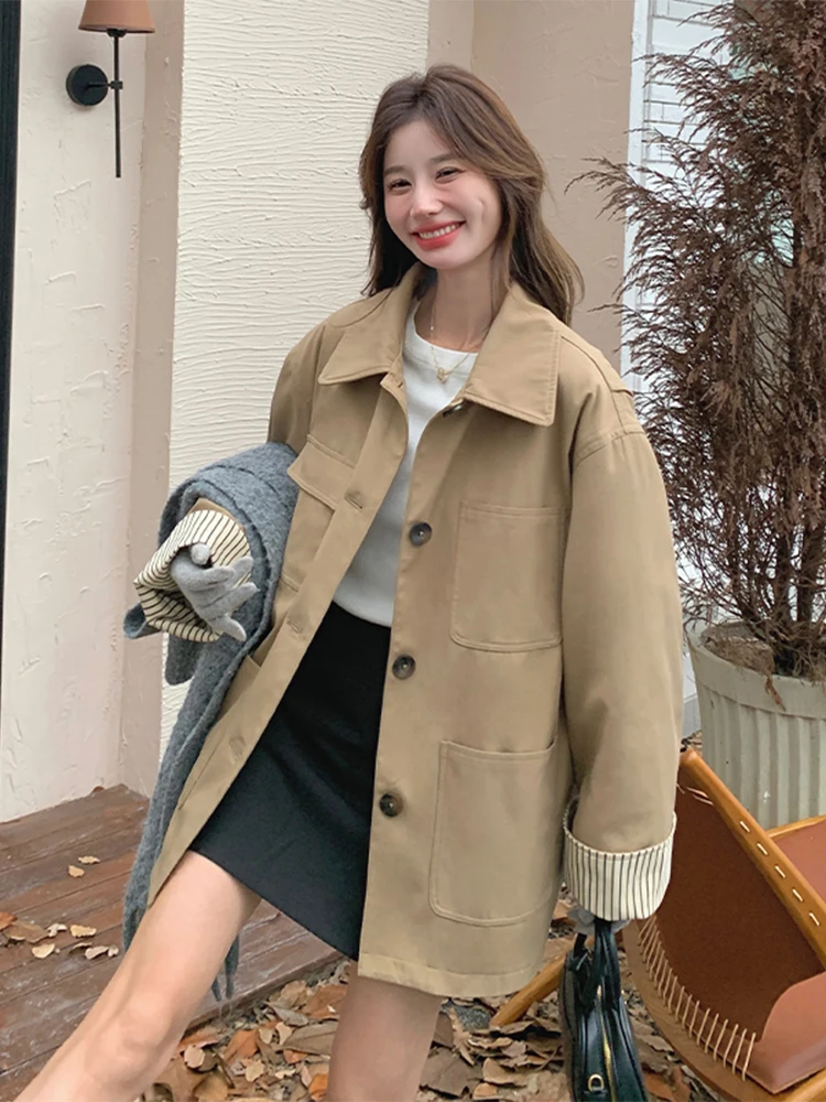 Корейская серия хаки пуховик-карго Parker женская зима 2024 новый дизайн повседневный