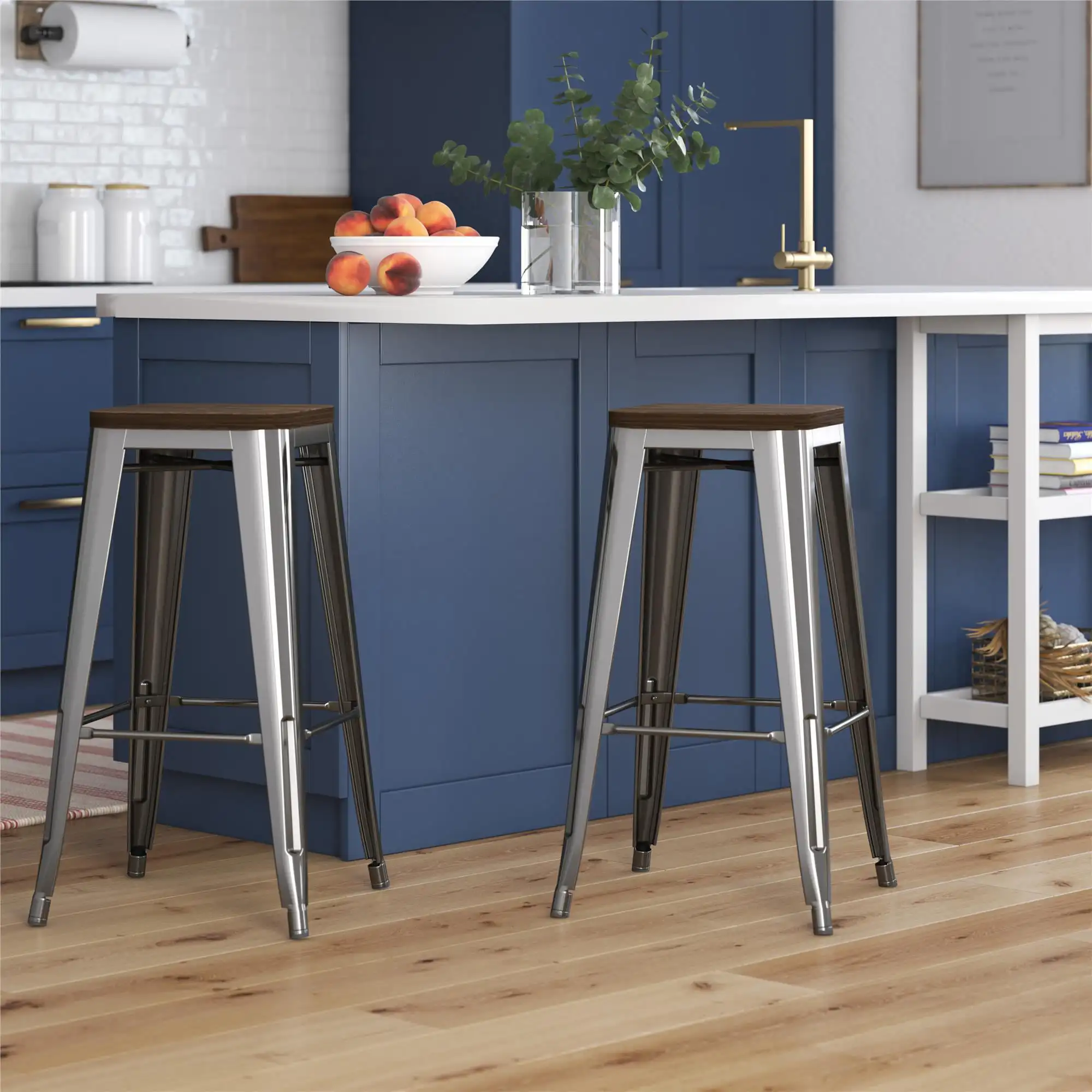 

DHP Fusion 30" Stackable Metal Backless Bar Stool with Wood Seat, Gun Metal, Set of 2