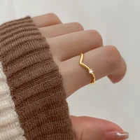 2022 cute women rings korean fashion gothic simple v shaped single diamond rhinestone fine circle gold jewelry engagement ring
