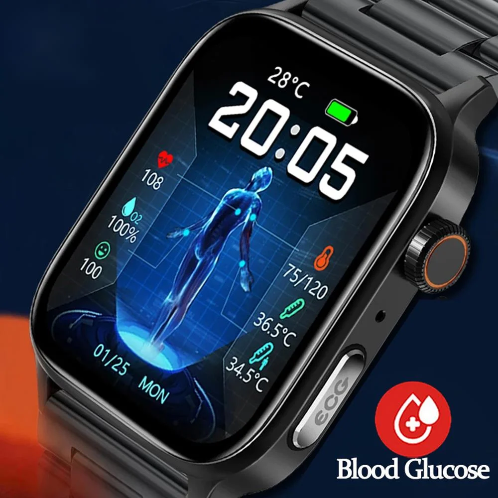 

2023 New ECG PPG Noninvasive Blood Glucose Smart Watch Bluetooth Call Heart Rate Blood Pressure Healthy Sports SmartWatch Men