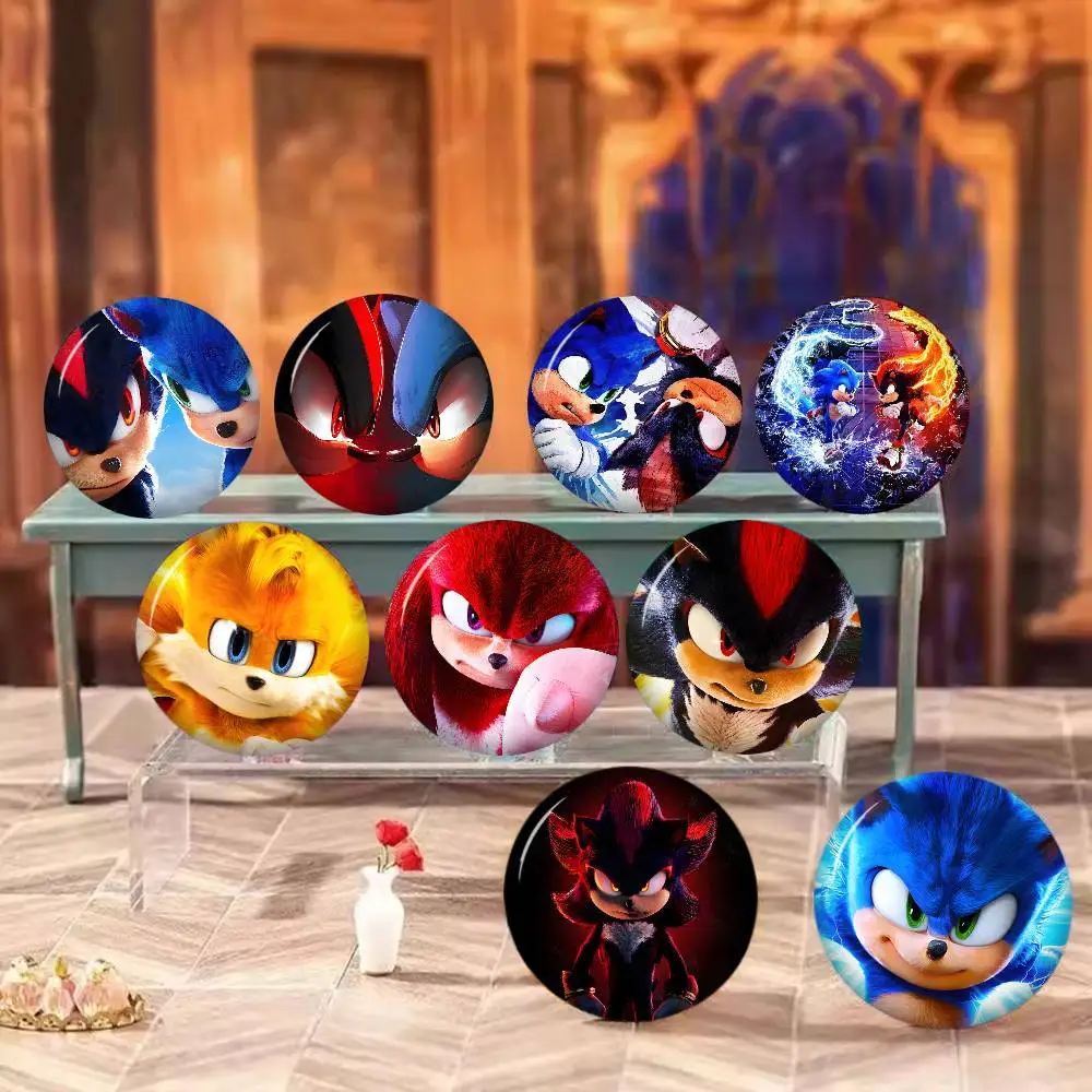 Фото Мультяшные игровые значки S-SoNiC-C R-RuMbLe-E: круглые кнопочные значки с надписями, креативные броши, украшения для рюкзаков и одежды, модные ювелирные изделия, подарки №1