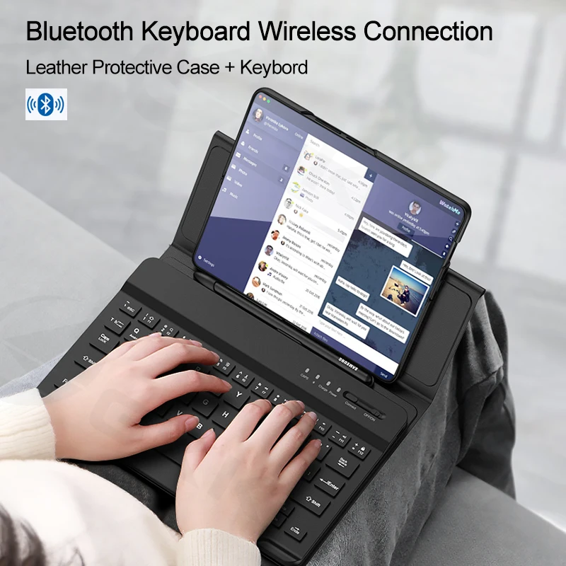 For Samsung Galaxy Z Fold 3 Fold3 5G Keyborad Holster Folding Stand Pen Slot Leather Keyboard Cover With Wireless Keyboard