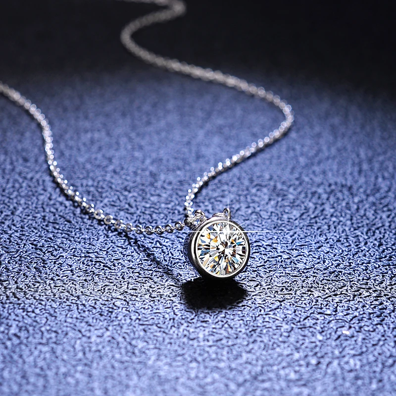 

Роскошная бижутерия, классическое ожерелье из муассанита 1 карат, цвет D, VVS, серебро 925 пробы, подвеска с круглым вырезом, фотоэлемент в Подарок на годовщину