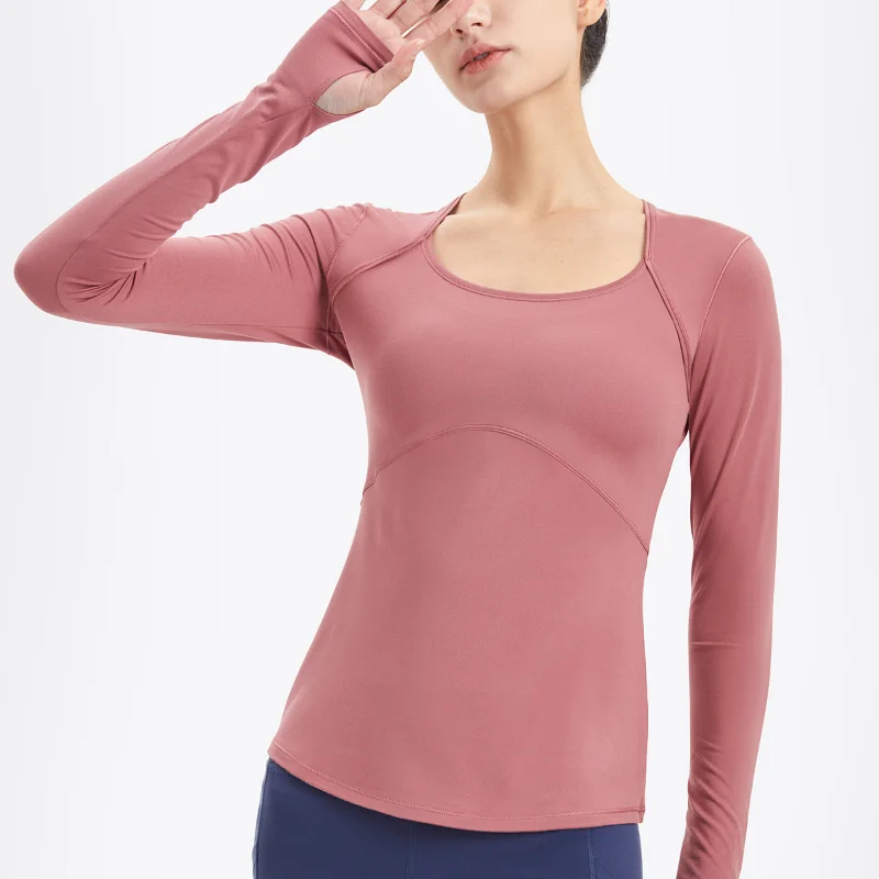 New Women Sports Tops Fitness Yoga Long Sleeve T-shirts Slim Breathable Quick-Drying Clothing Female Workout Running Gym Wear